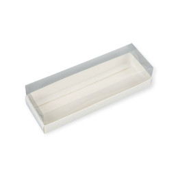 Коробка под муссовые пирожные с пластиковой крышкой, белая, 3 ячейки (26х8х6 см)