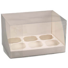 Кондитерская складная коробка для 6 капкейков белая (23,5х16х14 см)