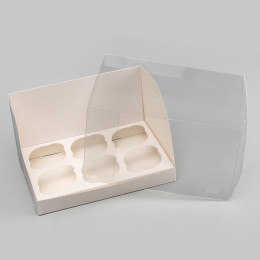 Кондитерская складная коробка для 6 капкейков белая (23,5х16х14 см)