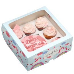 Коробка для капкейков и бенто-торта «Ванильные единороги» (25х25х10 см)