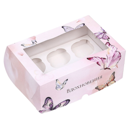 Упаковка на 6 капкейков с окном "Вдохновений" (25х17х10 см)