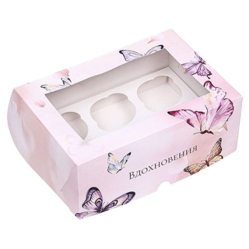 Упаковка на 6 капкейков с окном "Вдохновений" (25х17х10 см) по лучшей цене