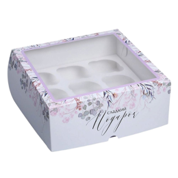 Упаковка на 9 капкейков с окном "Венок" (25х25х10 см)