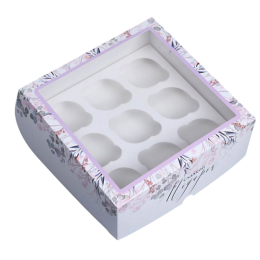 Упаковка на 9 капкейков с окном "Венок" (25х25х10 см)