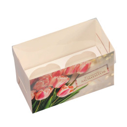 Коробка для 2 капкейков с PVC крышкой «Счастливых моментов» (16×8×10 см)