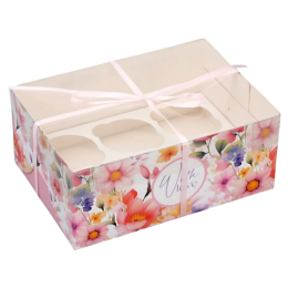 Коробка для капкейков 6 ячеек «Нежность», 23 х 16 х 10 см