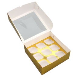 Коробка складная на 9 капкейков с окном «С Новым Годом» (25х25х10 см)