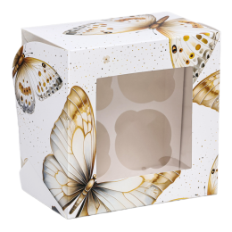 Упаковка на 4 капкейков с окном "Бабочки" (16х16х10 см)