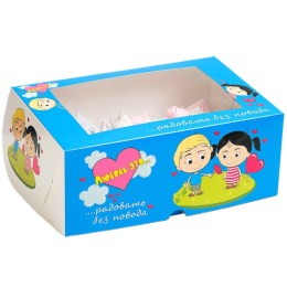 Упаковка на 6 капкейков с окном голубая «Любовь это…» (25х17х10 см)