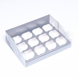 Кондитерская складная коробка для 12 капкейков Серебро (31х23,5х10 см)