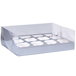 Кондитерская складная коробка для 12 капкейков Серебро (31х23,5х10 см)