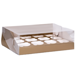 Кондитерская складная коробка для 12 капкейков Золотая (31х23,5х10 см)