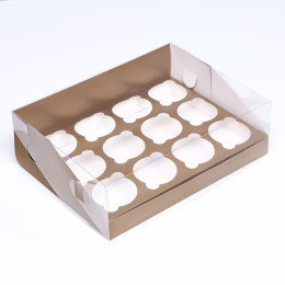 Кондитерская складная коробка для 12 капкейков Золотая (31х23,5х10 см)