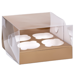 Кондитерская складная коробка для 4 капкейков Золотая (16х16х10 см)
