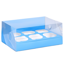 Кондитерская складная коробка для 6 капкейков Голубая (23,5х16х10 см)