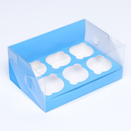 Кондитерская складная коробка для 6 капкейков Голубая (23,5х16х10 см)