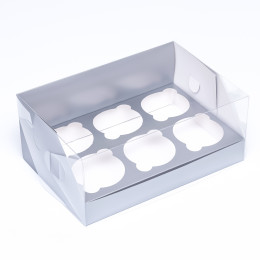 Кондитерская складная коробка для 6 капкейков Серебро (23,5х16х10 см)