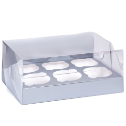 Кондитерская складная коробка для 6 капкейков Серебро (23,5х16х10 см)