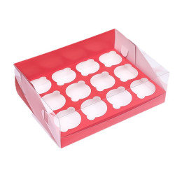 Кондитерская складная коробка для 12 капкейков Красная (31х23,5х10 см)
