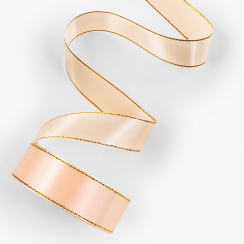 Лента атласная, с золотым люрексом, 23±1 м, нежно-персиковая №007 по лучшей цене