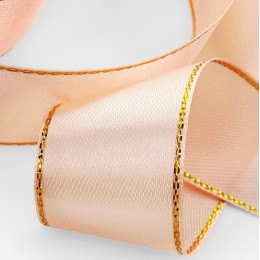 Лента атласная, с золотым люрексом, 23±1 м, нежно-персиковая №007