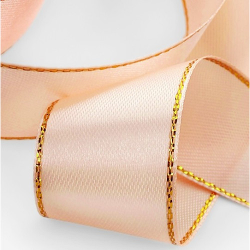 Лента атласная, с золотым люрексом, 23±1 м, нежно-персиковая №007 по лучшей цене