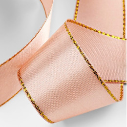 Лента атласная, с золотым люрексом 23±1 м, светло-розовая №107