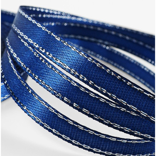 Лента атласная, с серебряным люрексом 23±1 м, синяя №038 по лучшей цене