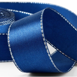 Лента атласная, с серебряным люрексом 23±1 м, синяя №038