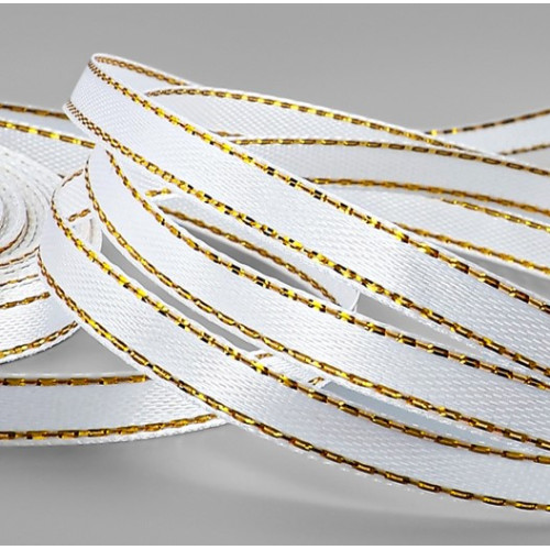  Лента атласная, с золотым люрексом, 6 мм, 23±1 м, белая №001по лучшей цене
