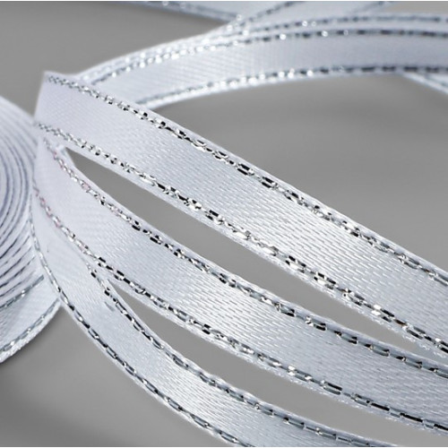  Лента атласная, с серебряным люрексом, 6 мм, 23±1 м, белая №001по лучшей цене