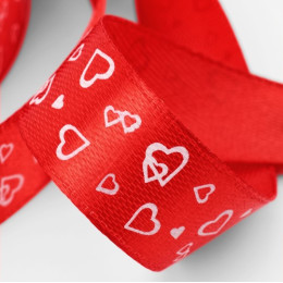 Лента атласная «Сердца», 15 мм, 23±1 м, красная №026