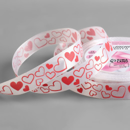 Лента атласная «Сердечки», 15 мм, 23±1 м, белая, красная №001