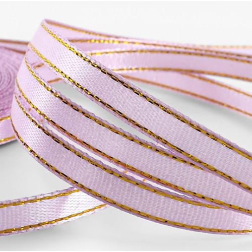 Лента атласная, с золотым люрексом, 6 мм, 23±1 м, сиреневая №044 по лучшей цене
