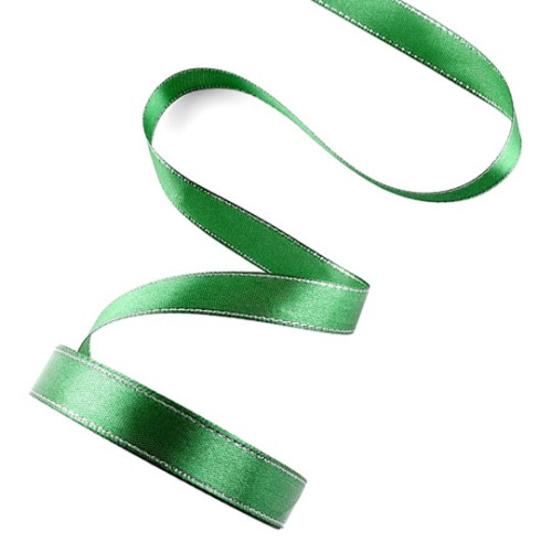 Лента атласная, с серебряным люрексом 23±1 м, зелёная №049 по лучшей цене