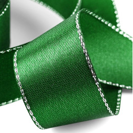 Лента атласная, с серебряным люрексом 23±1 м, зелёная №049