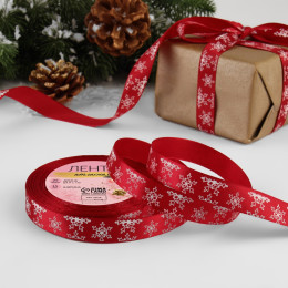Лента атласная «Снежинки», 15 мм, 23±1 м, красная