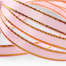 Лента атласная, с золотым люрексом, 6 мм, 23±1 м, розовая №004