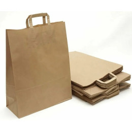 Пакет бумажный с плоскими ручками, крафт, 320 х 200 х 220 мм