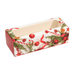 Коробка для кондитерских изделий с окном «Новогодняя классика», 26 х 10 х 8 см	