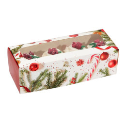 Коробка для кондитерских изделий с окном «Новогодняя классика», 26 х 10 х 8 см	