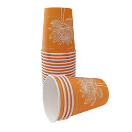 Стакан бумажный одноразовый оранжевый с принтом, 250 мл