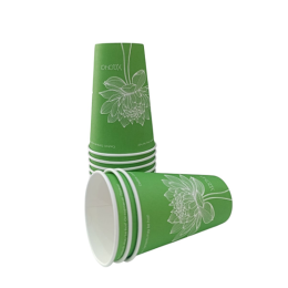 Стакан бумажный одноразовый зелёный с принтом, 230 мл