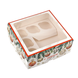 Коробка для капкейков «С Новым годом!», шары, 25 х 25 х 10 см     