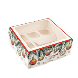 Коробка для капкейков «С Новым годом!», шары, 25 х 25 х 10 см     
