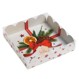 Коробка для кондитерских изделий с PVC крышкой «С Новым годом!», 13 х 13 х 3 см