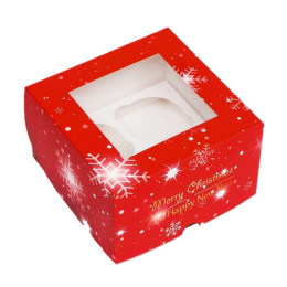 Упаковка на 4 капкейков с окном "С Праздником!", 16 х 16 х 10 см