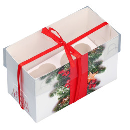 Коробка для капкейка «С Новым годом», хвоя и ягоды, 16 × 8 × 10 см