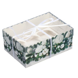 Коробка для 6 капкейков «Снежные новогодние игрушки», 25 × 16 х 10 см