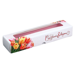 Коробка под 5 конфет с обечайкой, с окном "8 марта", 21 х 5 х 3,3 см
